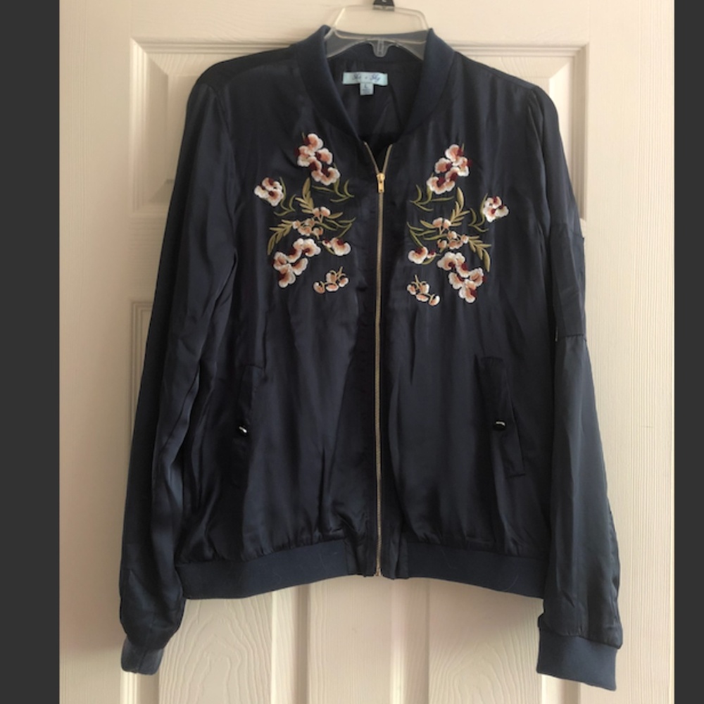 Embroidered silky jacket